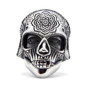 316L Stainless Steel SZ.9 Heavy Sugar Men Skull Ring Mandala Flower Santa Muerte